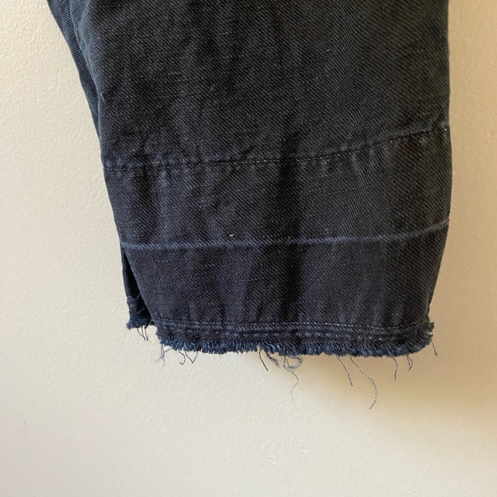 Kes Nyc Black Cotton Linen Elastic Waistband Raw Hem Pants — image 4 of 7